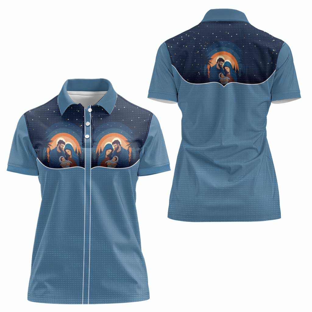 Western Yoke Women Polo Shirt Holy Family Christmas Cowboy Style - Wonder Print Shop