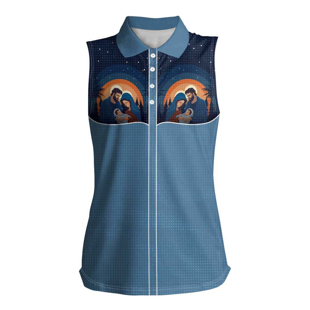Western Yoke Women Sleeveless Polo Shirt Holy Family Christmas Cowboy Style - Wonder Print Shop