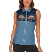 Western Yoke Women Sleeveless Polo Shirt Holy Family Christmas Cowboy Style - Wonder Print Shop