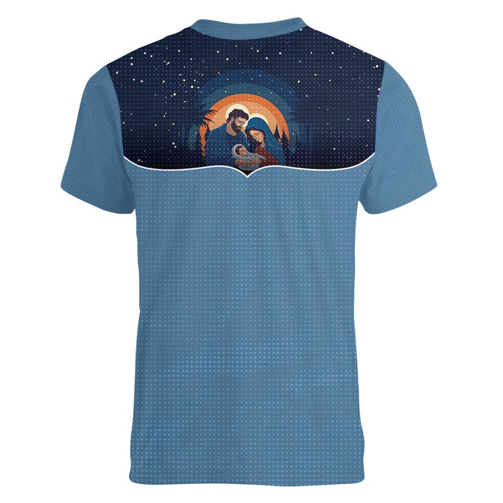 Western Yoke Women V-Neck T-Shirt Holy Family Christmas Cowboy Style - Wonder Print Shop