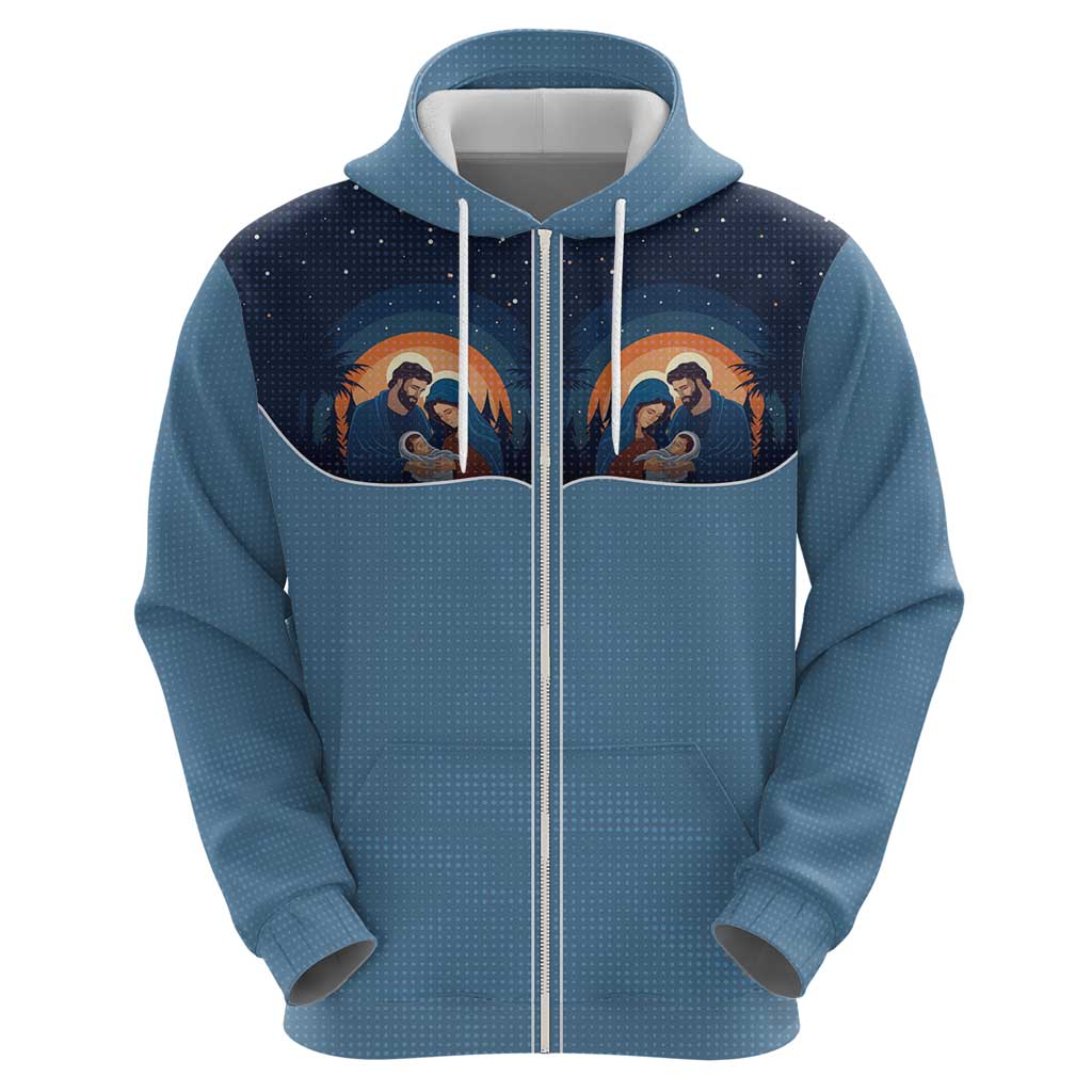 Western Yoke Zip Hoodie Holy Family Christmas Cowboy Style - Wonder Print Shop