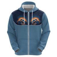 Western Yoke Zip Hoodie Holy Family Christmas Cowboy Style - Wonder Print Shop