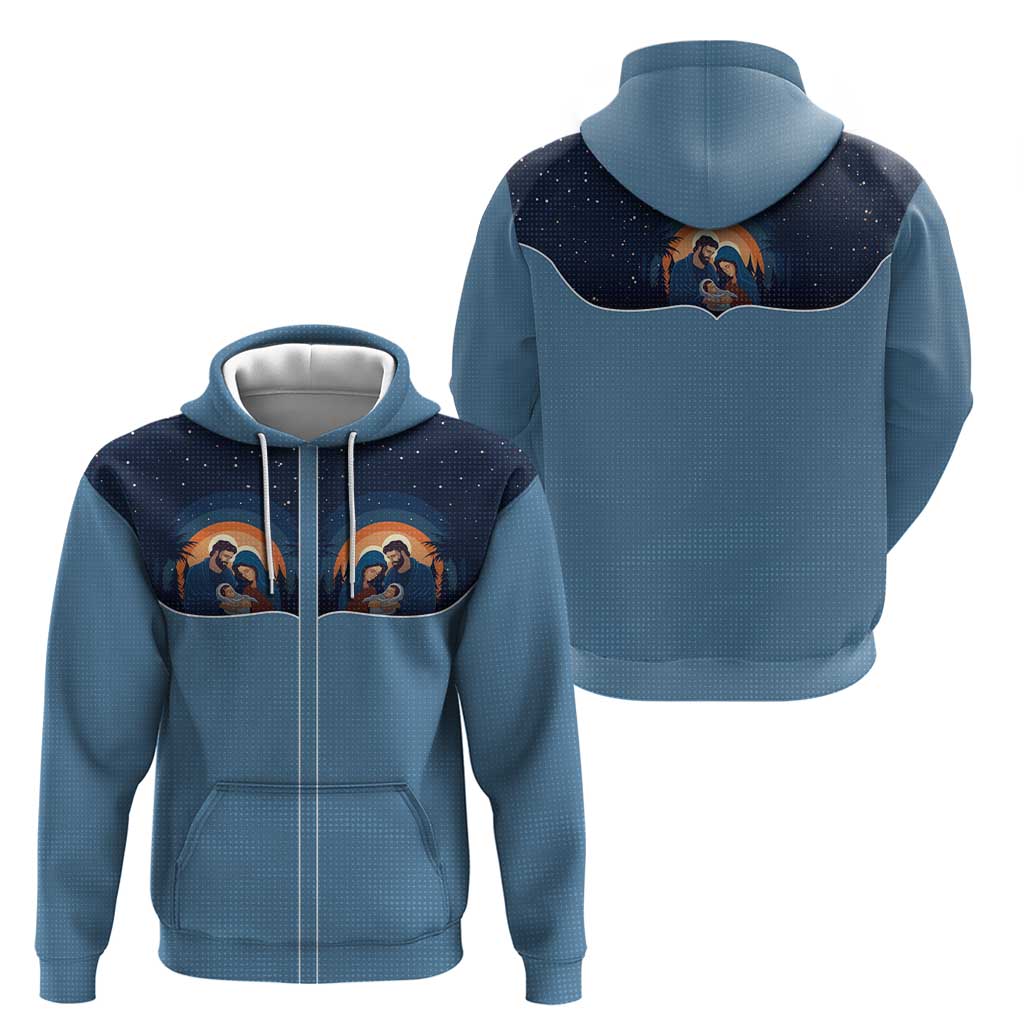 Western Yoke Zip Hoodie Holy Family Christmas Cowboy Style - Wonder Print Shop