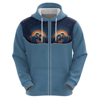 Western Yoke Zip Hoodie Holy Family Christmas Cowboy Style - Wonder Print Shop