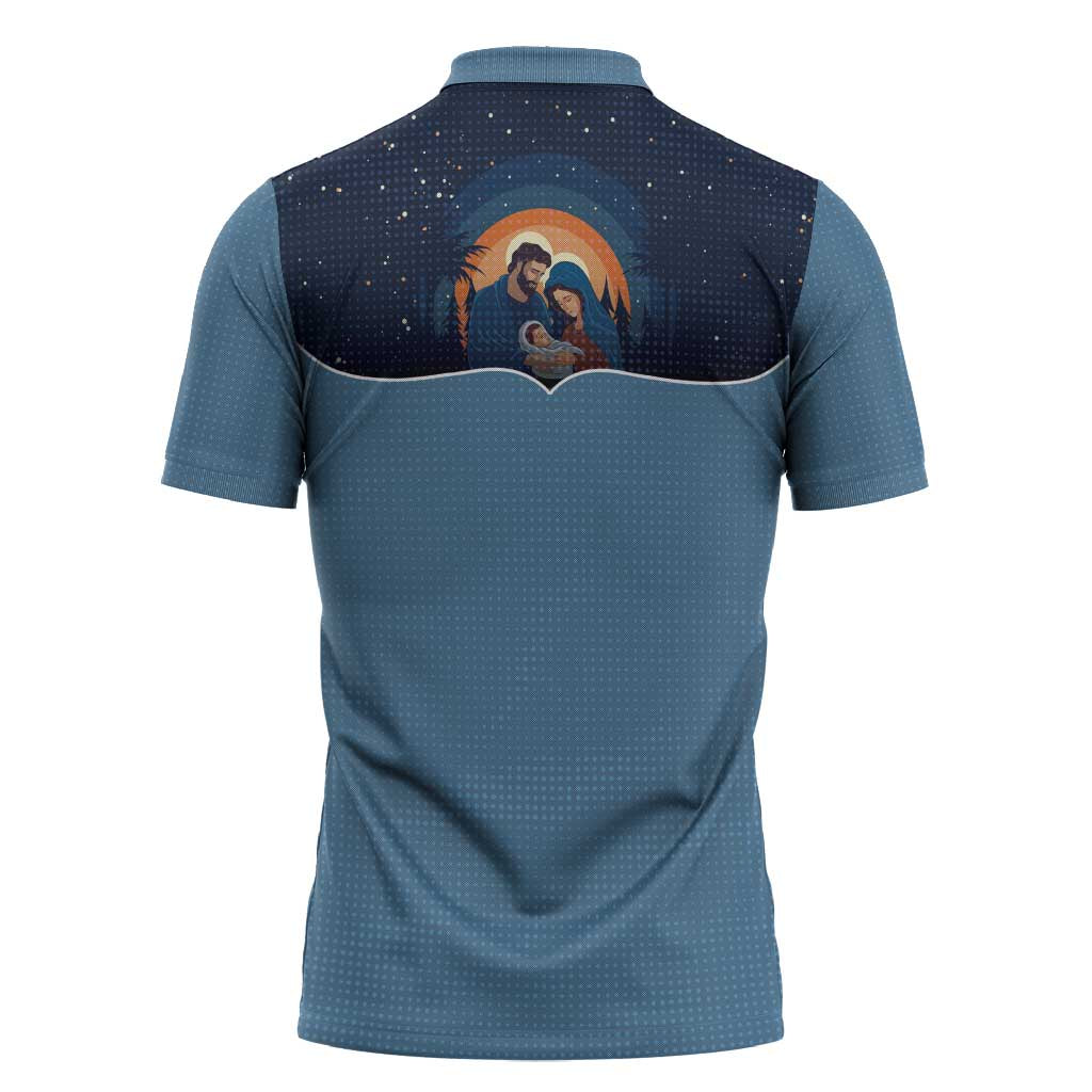 Western Yoke Zipper Polo Shirt Holy Family Christmas Cowboy Style - Wonder Print Shop