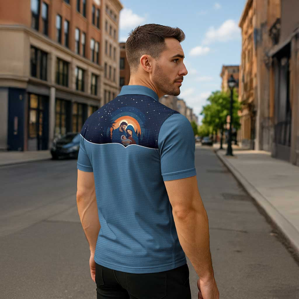 Western Yoke Zipper Polo Shirt Holy Family Christmas Cowboy Style - Wonder Print Shop