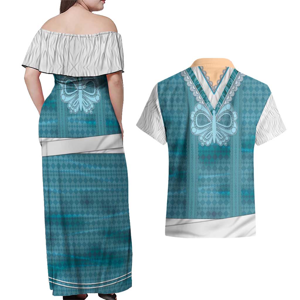 Oktoberfest Couples Matching Off Shoulder Maxi Dress and Hawaiian Shirt Dirndl Retro Style - Wonder Print Shop