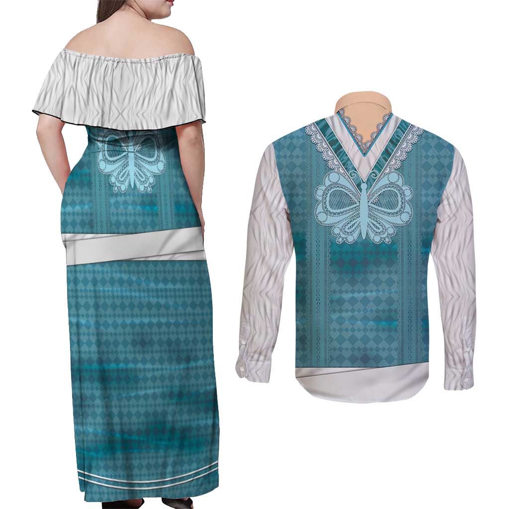 Oktoberfest Couples Matching Off Shoulder Maxi Dress and Long Sleeve Button Shirt Dirndl Retro Style - Wonder Print Shop
