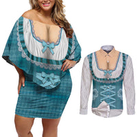 Oktoberfest Couples Matching Off Shoulder Short Dress and Long Sleeve Button Shirt Dirndl Retro Style - Wonder Print Shop