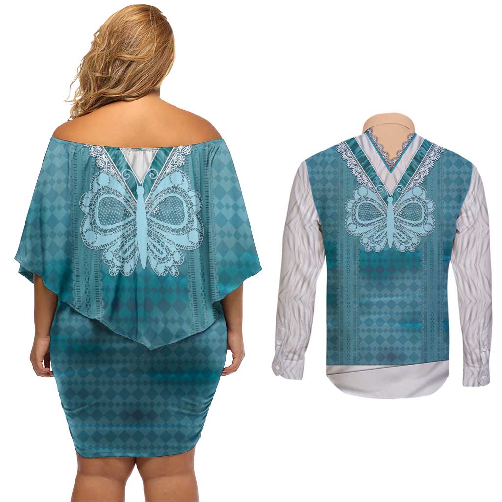 Oktoberfest Couples Matching Off Shoulder Short Dress and Long Sleeve Button Shirt Dirndl Retro Style - Wonder Print Shop