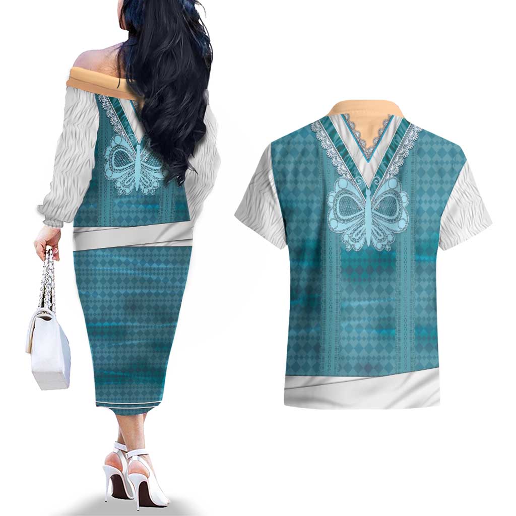 Oktoberfest Couples Matching Off The Shoulder Long Sleeve Dress and Hawaiian Shirt Dirndl Retro Style - Wonder Print Shop