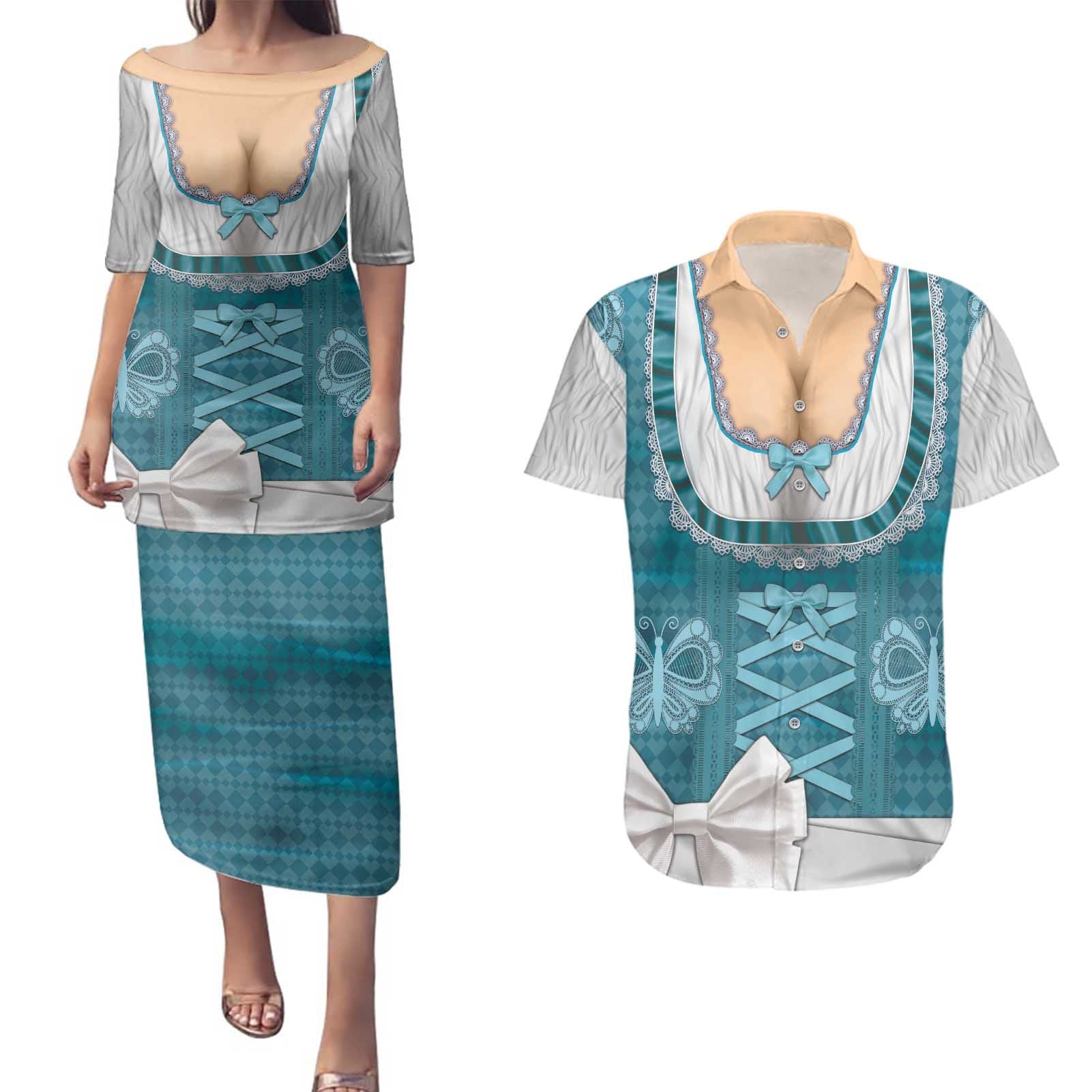Oktoberfest Couples Matching Puletasi and Hawaiian Shirt Dirndl Retro Style - Wonder Print Shop