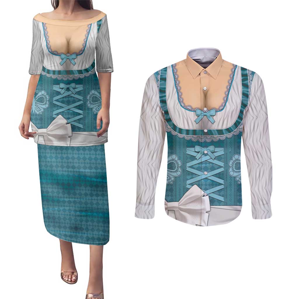 Oktoberfest Couples Matching Puletasi and Long Sleeve Button Shirt Dirndl Retro Style - Wonder Print Shop
