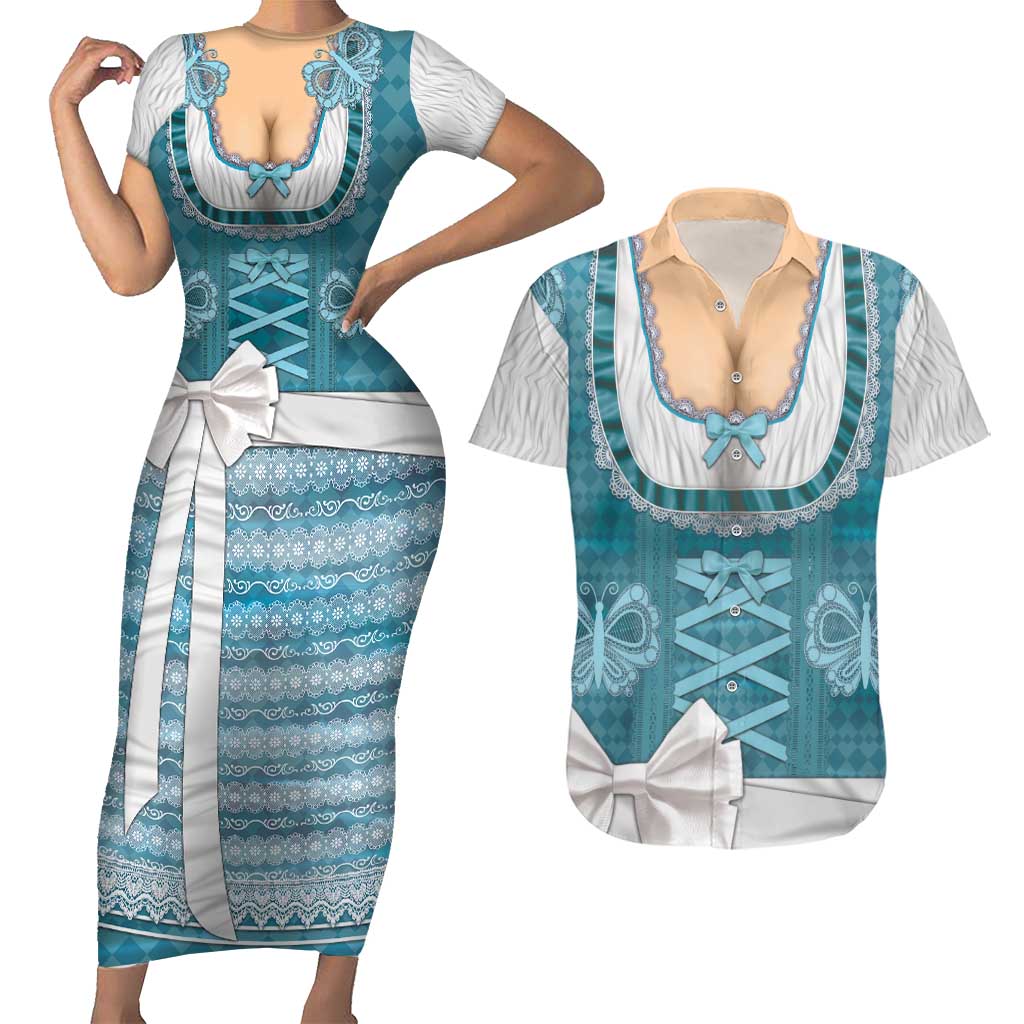 Oktoberfest Couples Matching Short Sleeve Bodycon Dress and Hawaiian Shirt Dirndl Retro Style - Wonder Print Shop