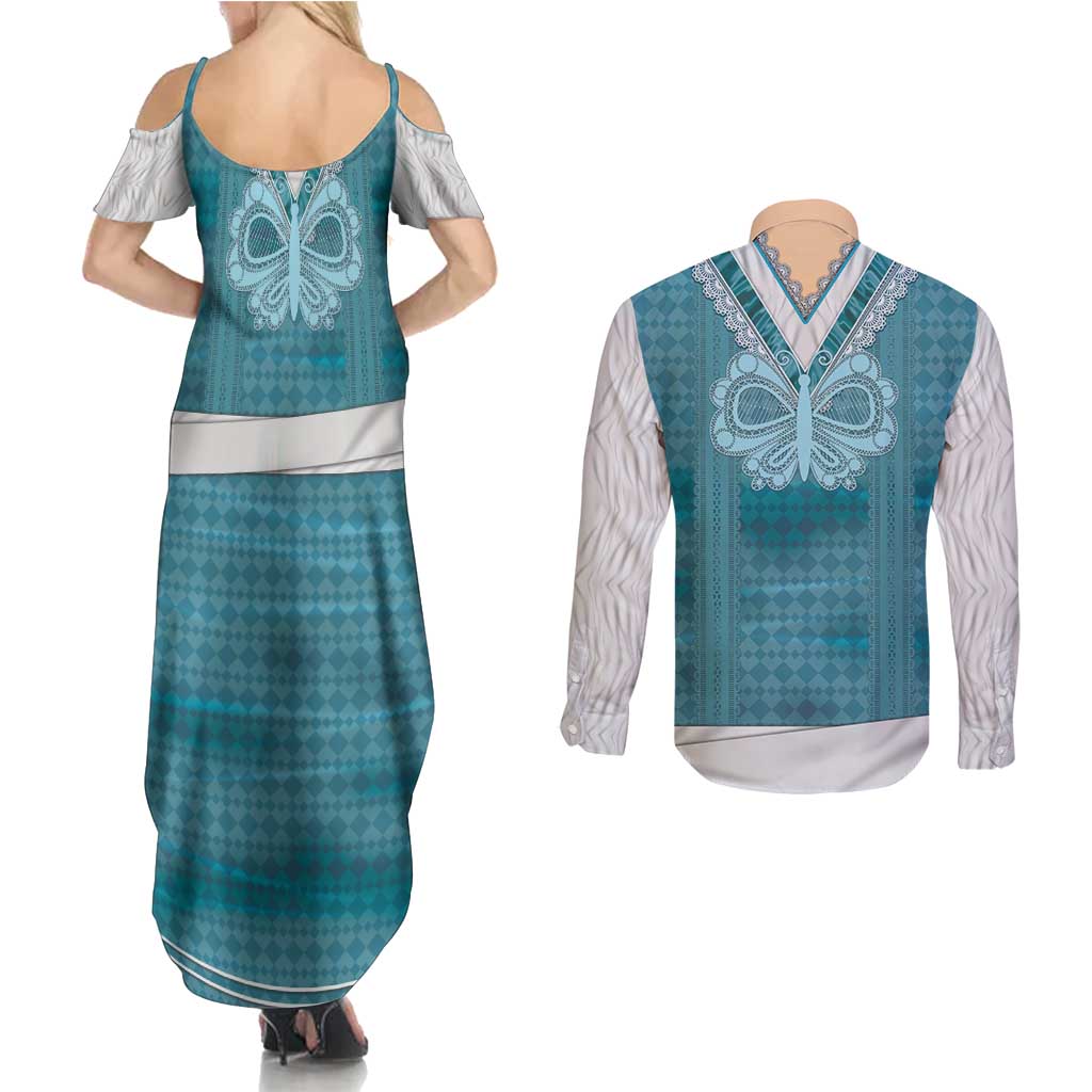 Oktoberfest Couples Matching Summer Maxi Dress and Long Sleeve Button Shirt Dirndl Retro Style - Wonder Print Shop