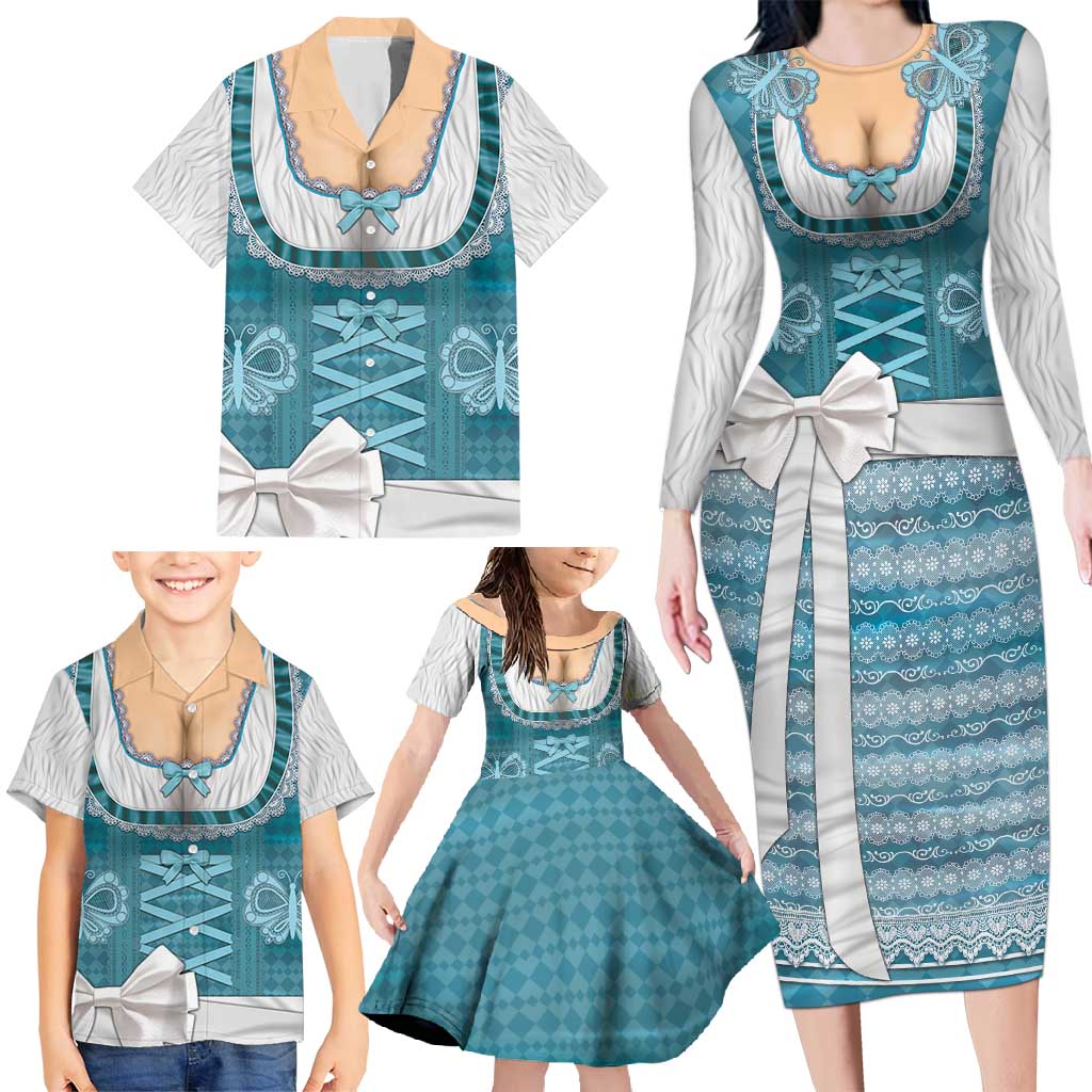 Oktoberfest Family Matching Long Sleeve Bodycon Dress and Hawaiian Shirt Dirndl Retro Style - Wonder Print Shop