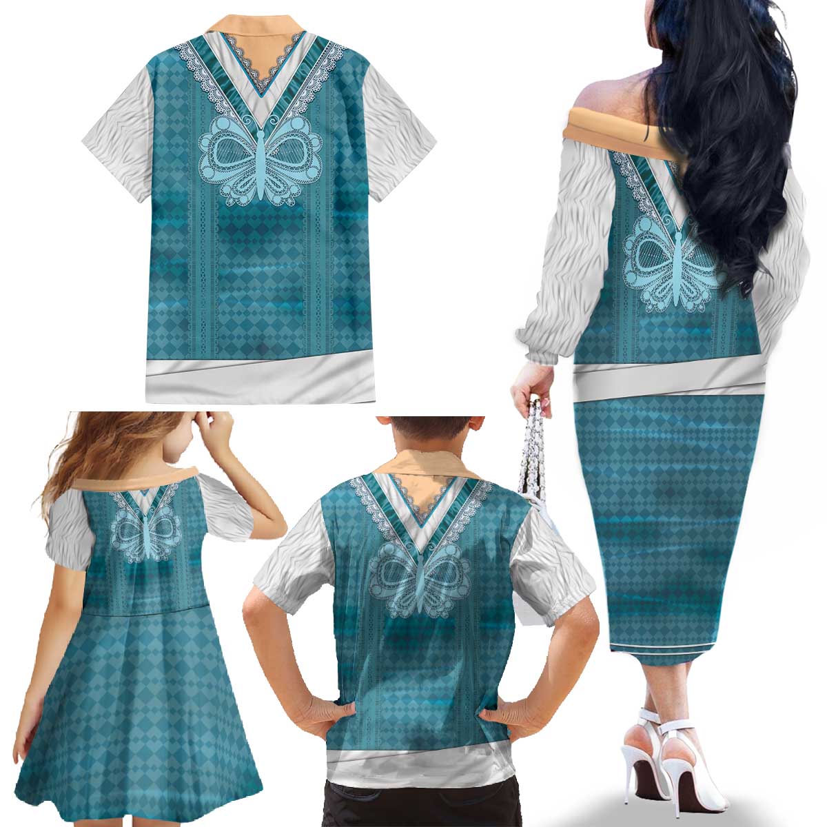 Oktoberfest Family Matching Off The Shoulder Long Sleeve Dress and Hawaiian Shirt Dirndl Retro Style - Wonder Print Shop