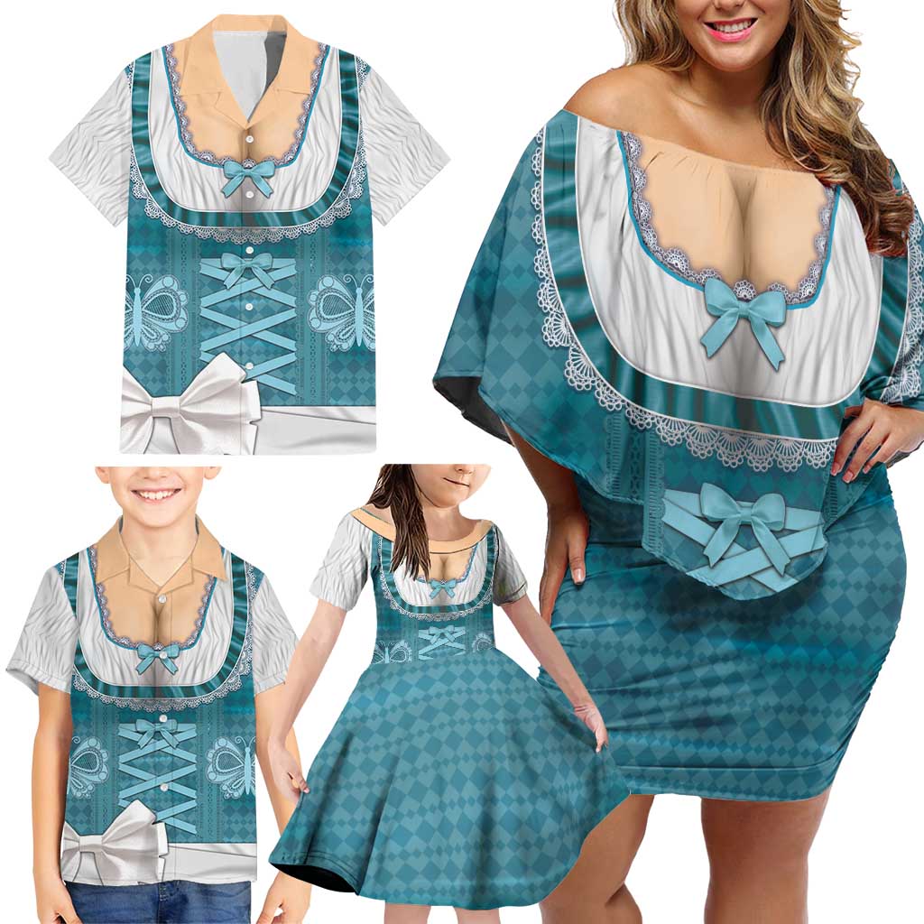 Oktoberfest Family Matching Off Shoulder Short Dress and Hawaiian Shirt Dirndl Retro Style - Wonder Print Shop