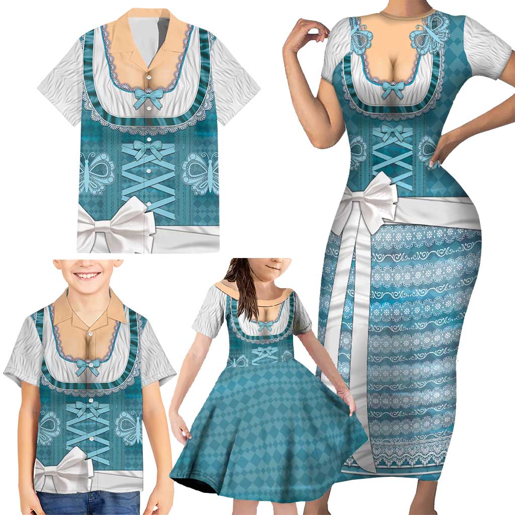 Oktoberfest Family Matching Short Sleeve Bodycon Dress and Hawaiian Shirt Dirndl Retro Style - Wonder Print Shop