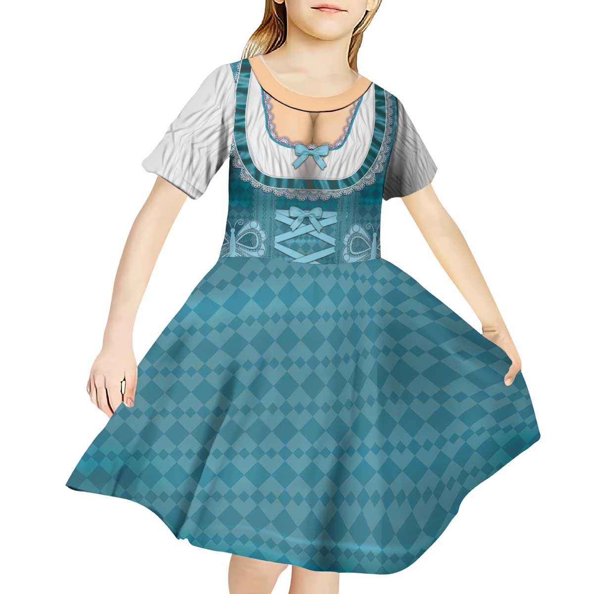 Oktoberfest Kid Short Sleeve Dress Dirndl Retro Style - Wonder Print Shop