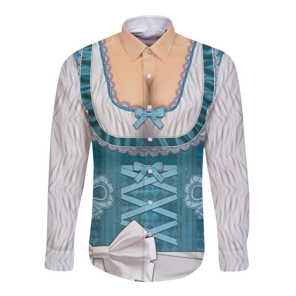 Oktoberfest Long Sleeve Button Shirt Dirndl Retro Style - Wonder Print Shop