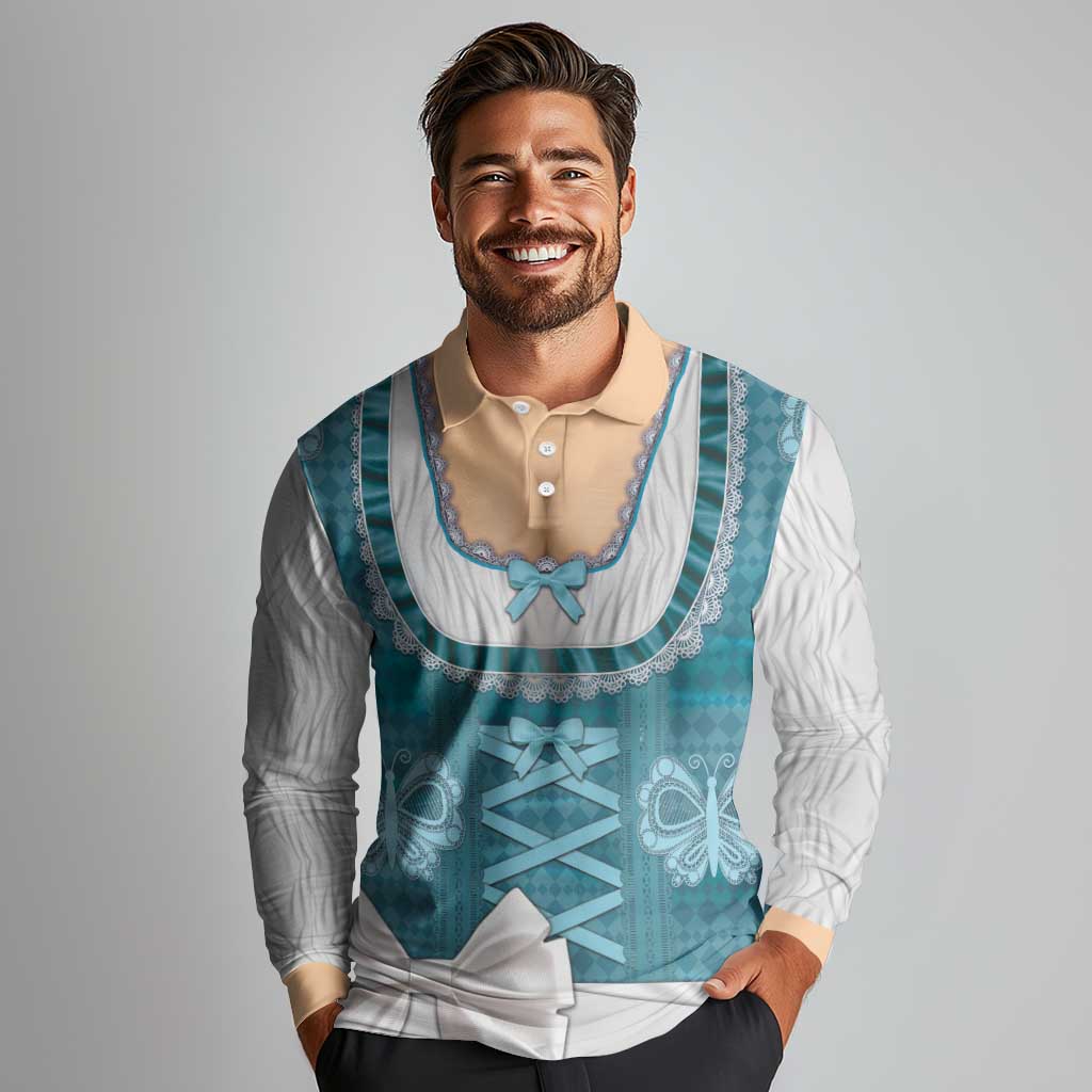 Oktoberfest Long Sleeve Polo Shirt Dirndl Retro Style - Wonder Print Shop