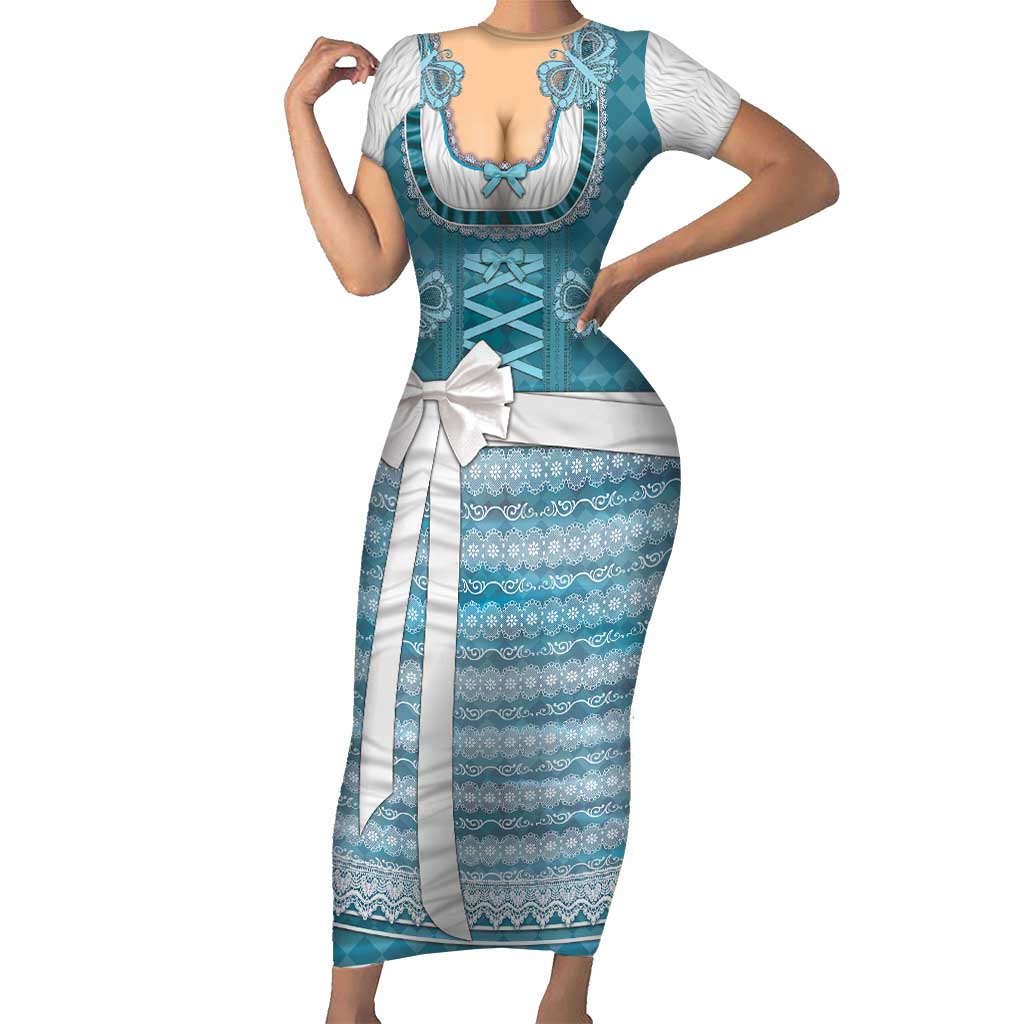 Oktoberfest Short Sleeve Bodycon Dress Dirndl Retro Style - Wonder Print Shop