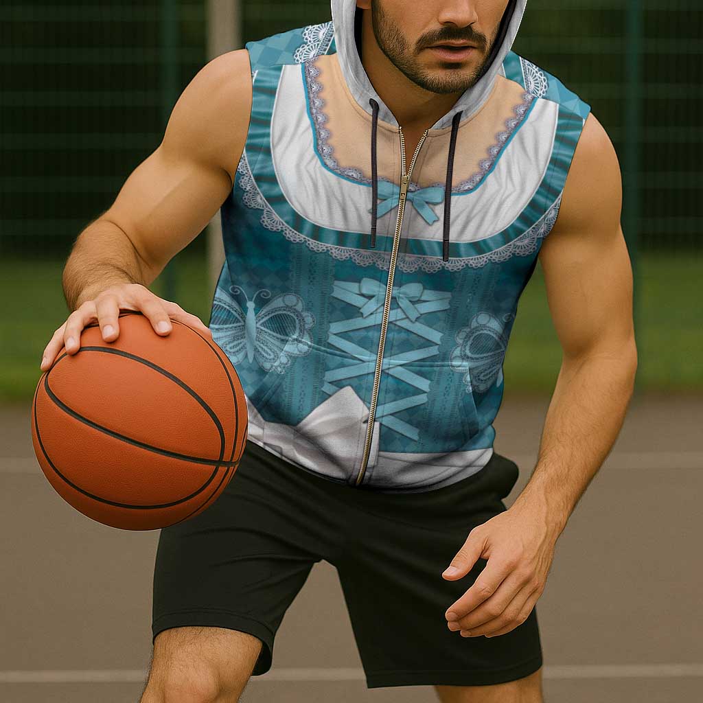 Oktoberfest Sleeveless Zip Hoodie Dirndl Retro Style - Wonder Print Shop