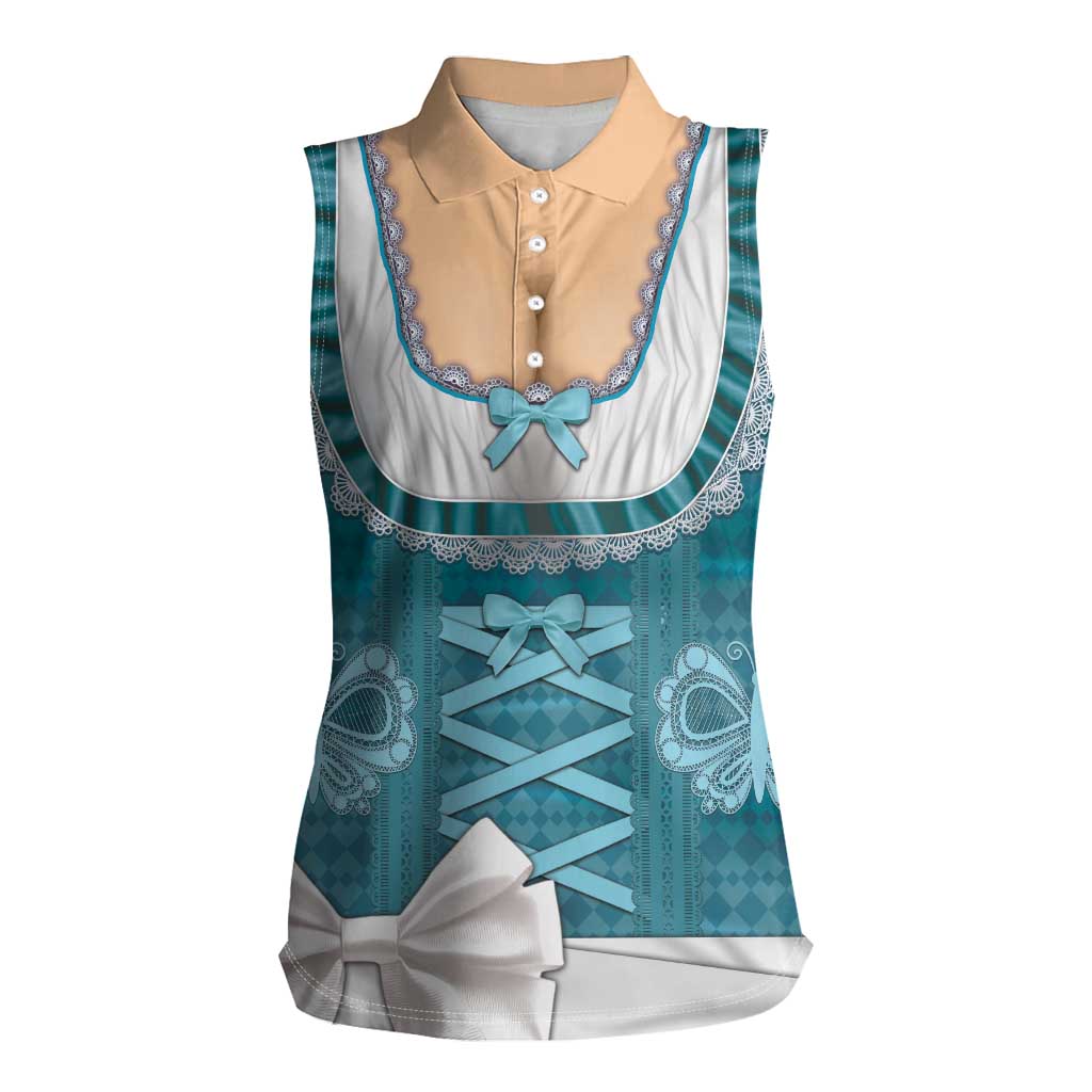 Oktoberfest Women Sleeveless Polo Shirt Dirndl Retro Style - Wonder Print Shop