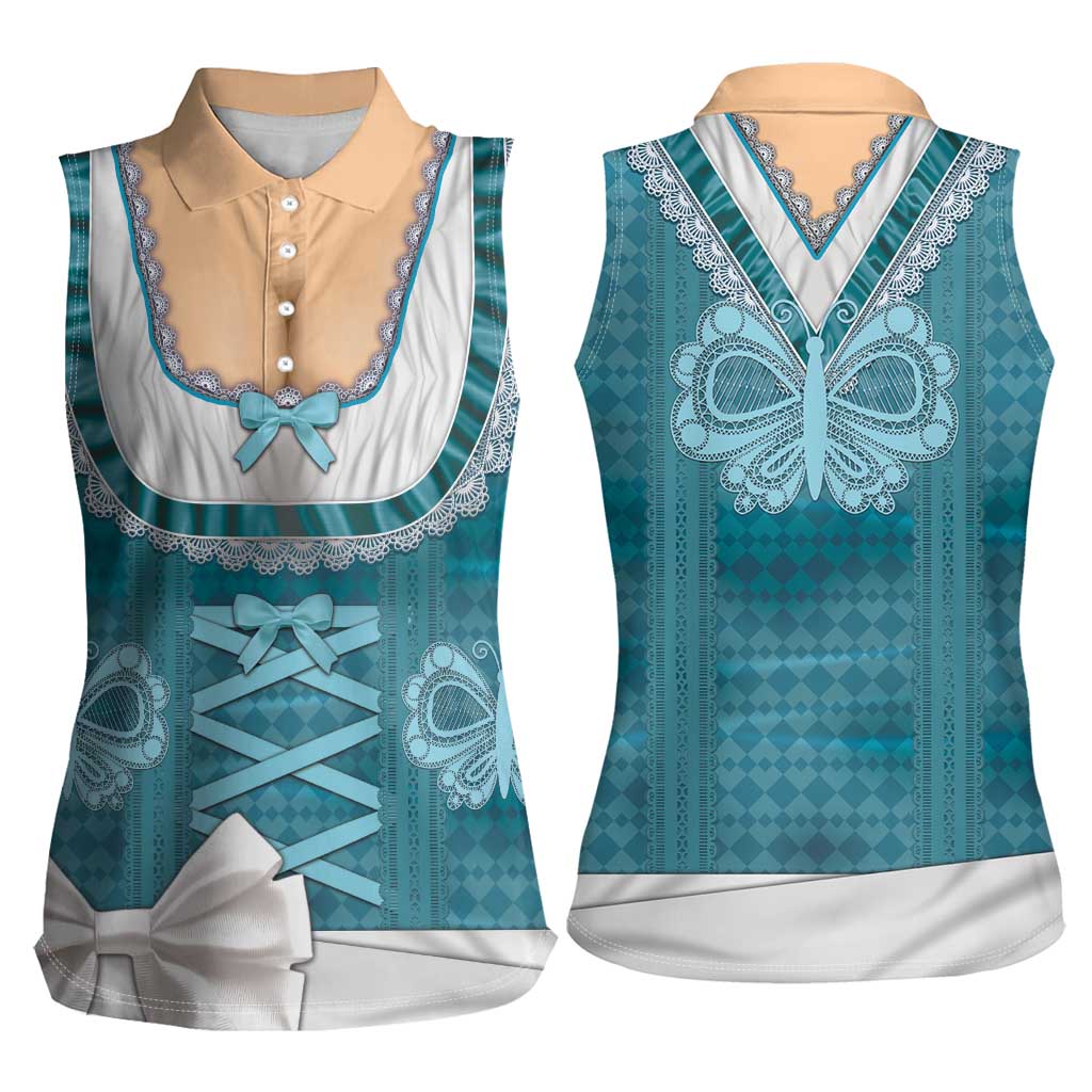 Oktoberfest Women Sleeveless Polo Shirt Dirndl Retro Style - Wonder Print Shop