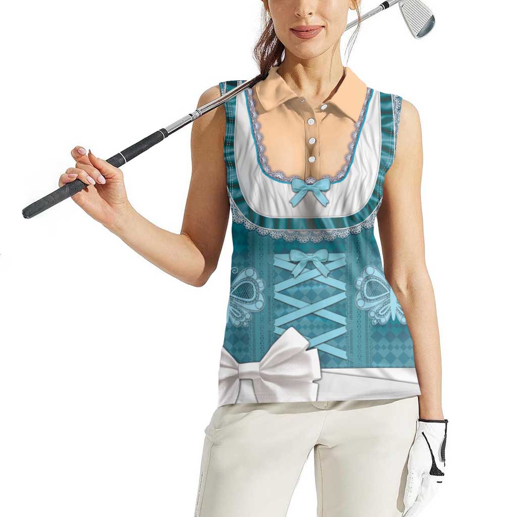 Oktoberfest Women Sleeveless Polo Shirt Dirndl Retro Style - Wonder Print Shop