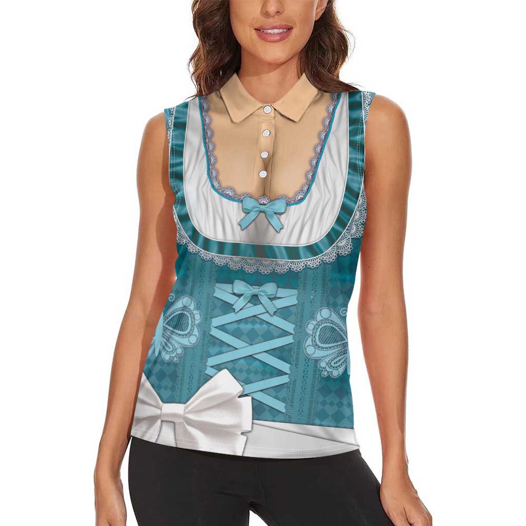 Oktoberfest Women Sleeveless Polo Shirt Dirndl Retro Style - Wonder Print Shop