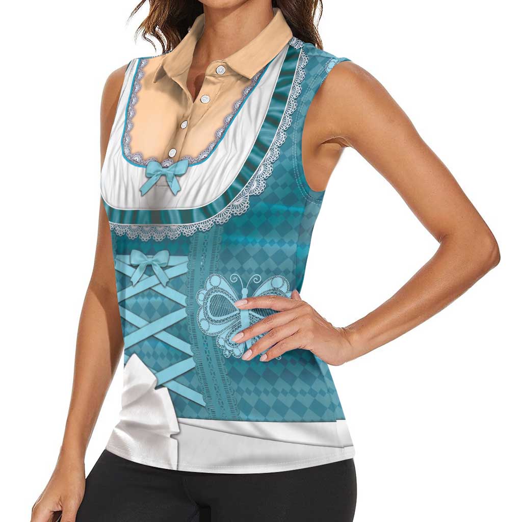 Oktoberfest Women Sleeveless Polo Shirt Dirndl Retro Style - Wonder Print Shop