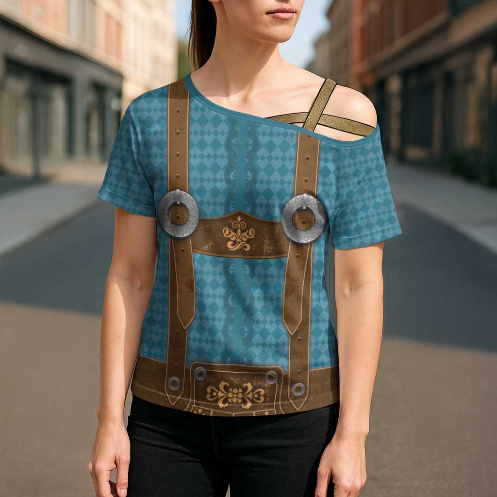Oktoberfest Cross Shoulder Shirt Lederhosen Retro Style - Wonder Print Shop