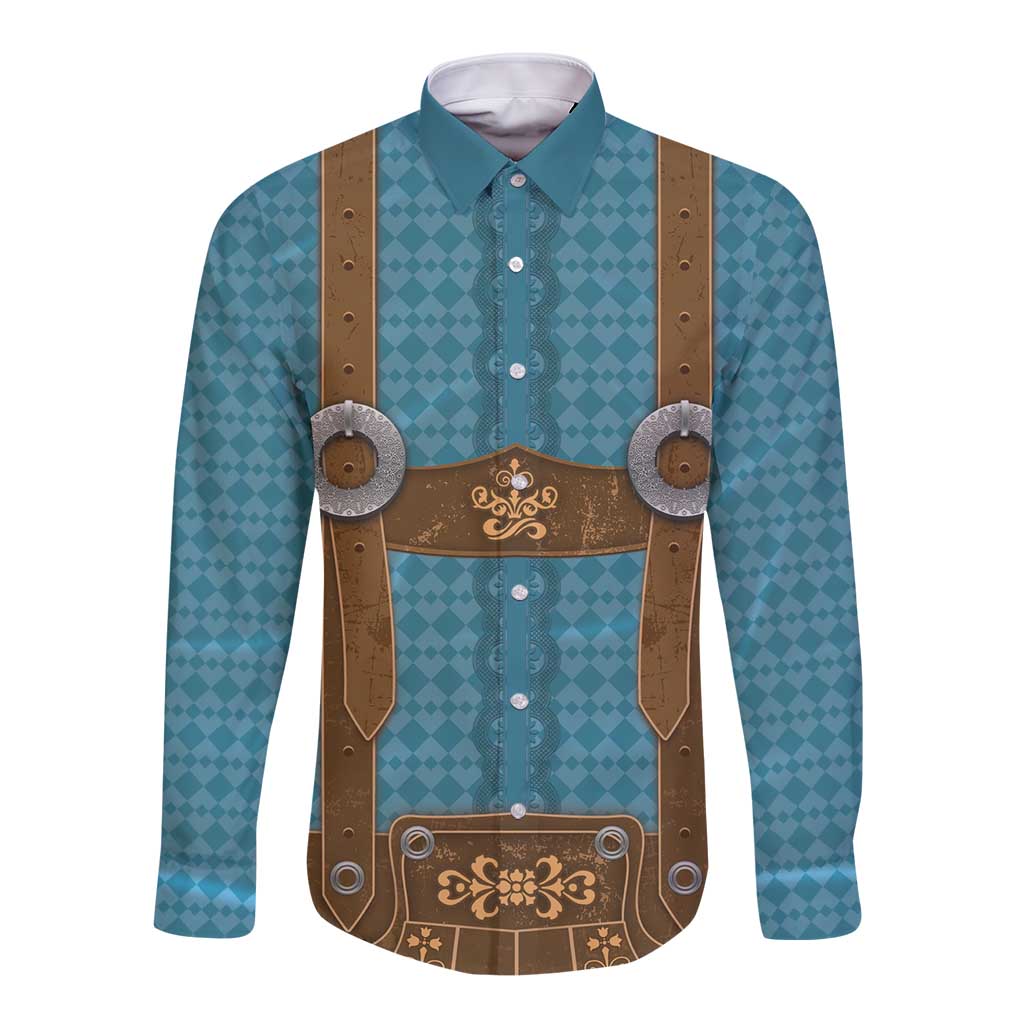 Oktoberfest Long Sleeve Button Shirt Lederhosen Retro Style - Wonder Print Shop