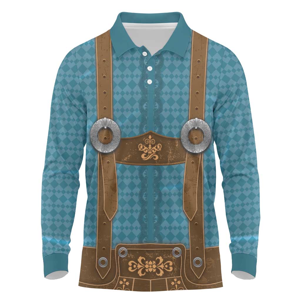 Oktoberfest Long Sleeve Polo Shirt Lederhosen Retro Style - Wonder Print Shop