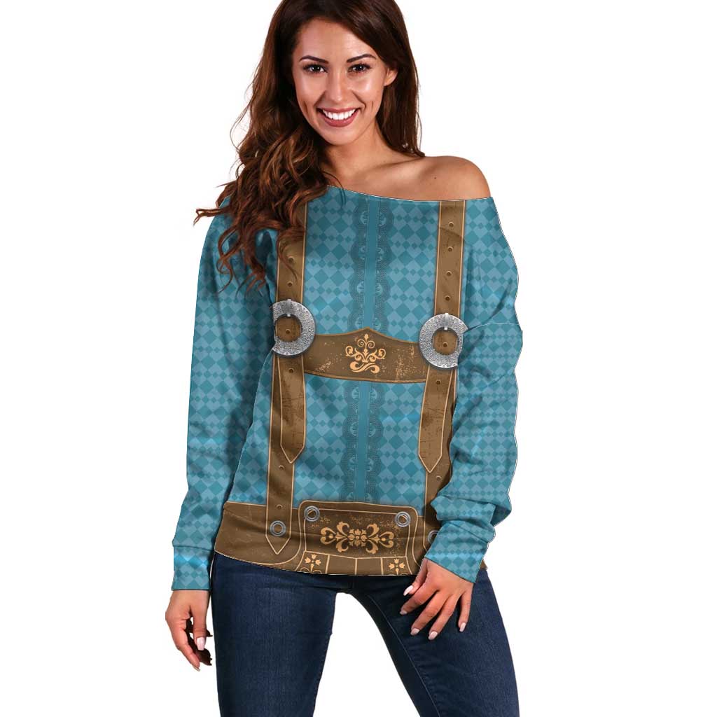Oktoberfest Off Shoulder Sweater Lederhosen Retro Style - Wonder Print Shop