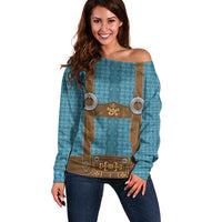 Oktoberfest Off Shoulder Sweater Lederhosen Retro Style - Wonder Print Shop