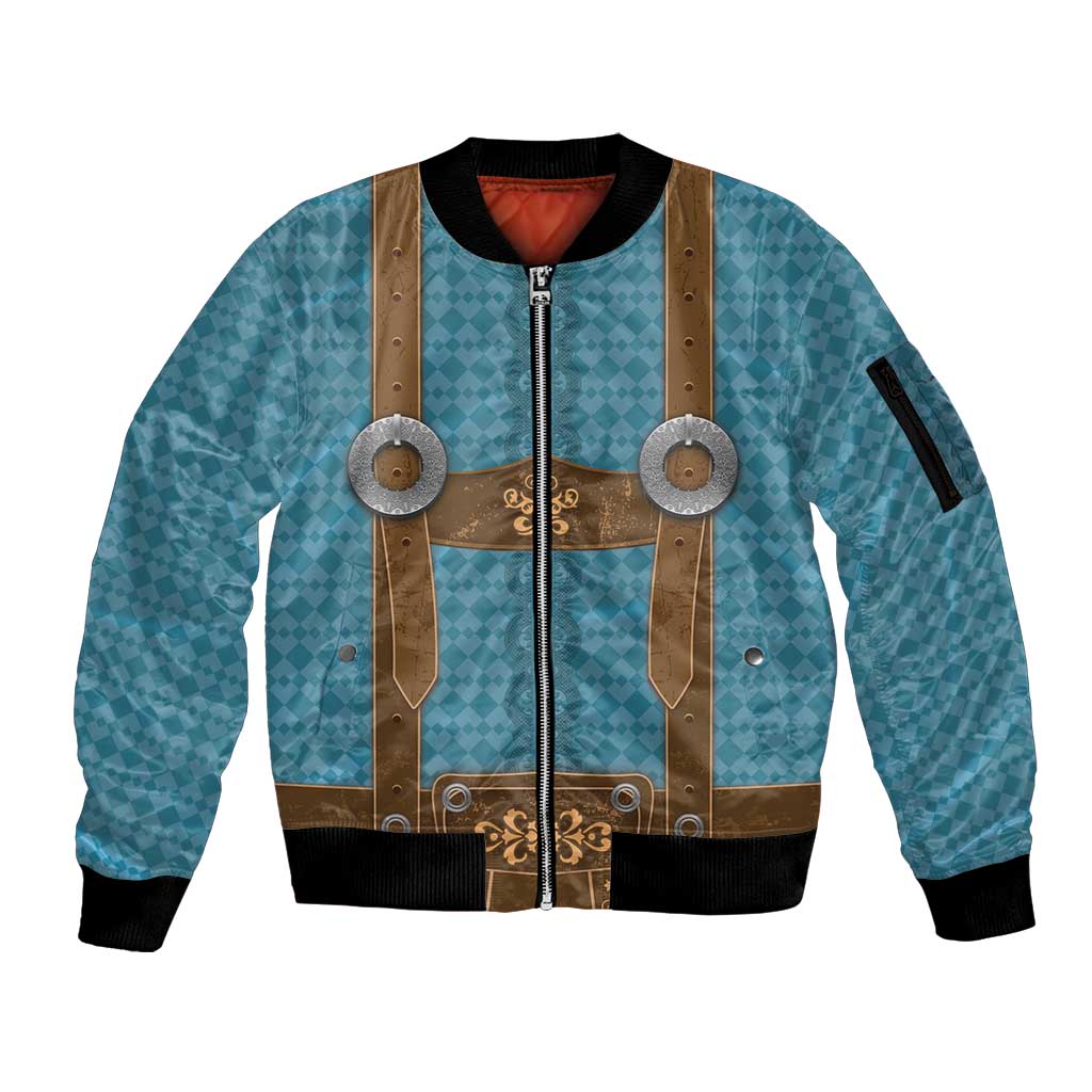 Oktoberfest Sleeve Zip Bomber Jacket Lederhosen Retro Style - Wonder Print Shop