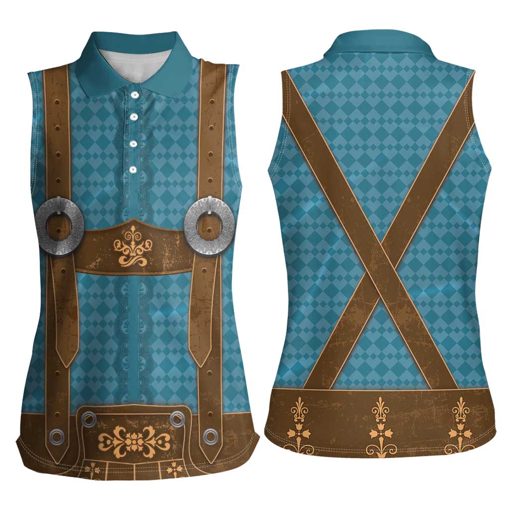 Oktoberfest Women Sleeveless Polo Shirt Lederhosen Retro Style - Wonder Print Shop