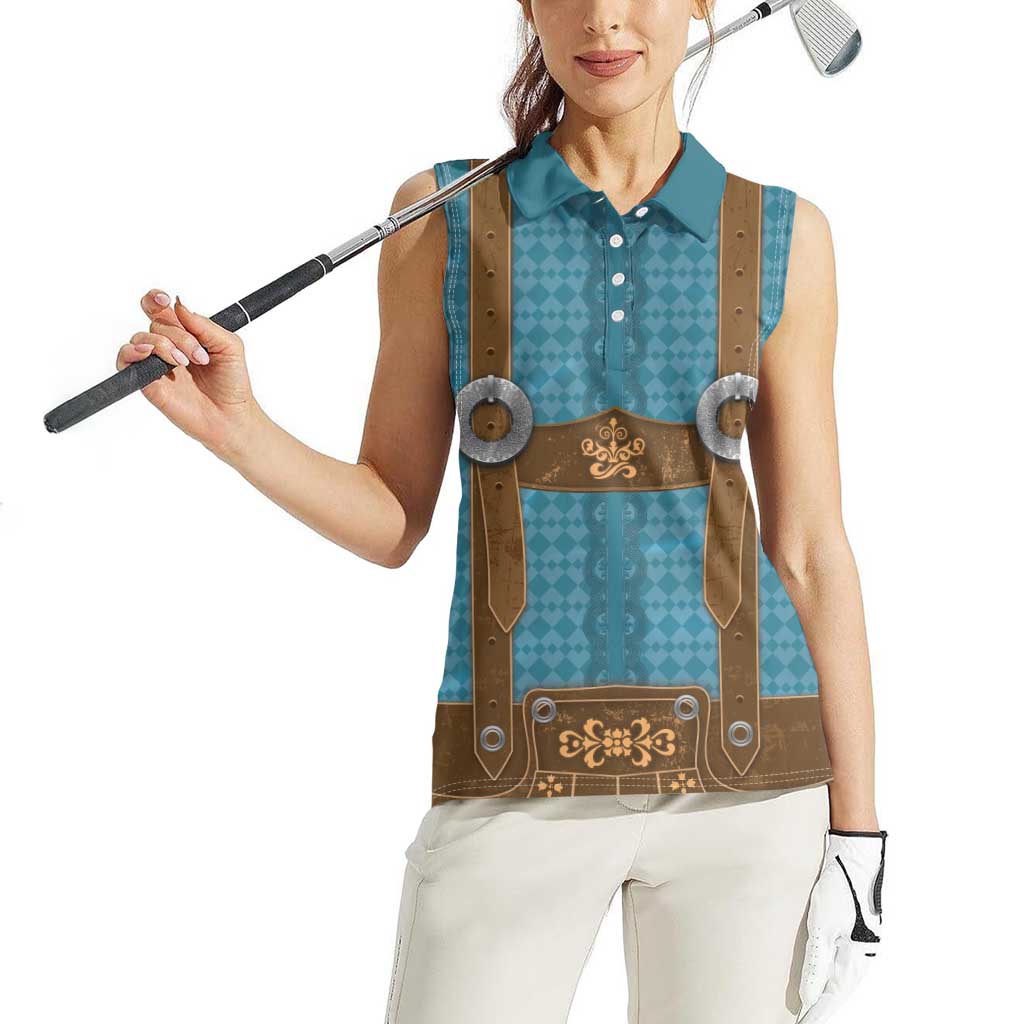 Oktoberfest Women Sleeveless Polo Shirt Lederhosen Retro Style - Wonder Print Shop