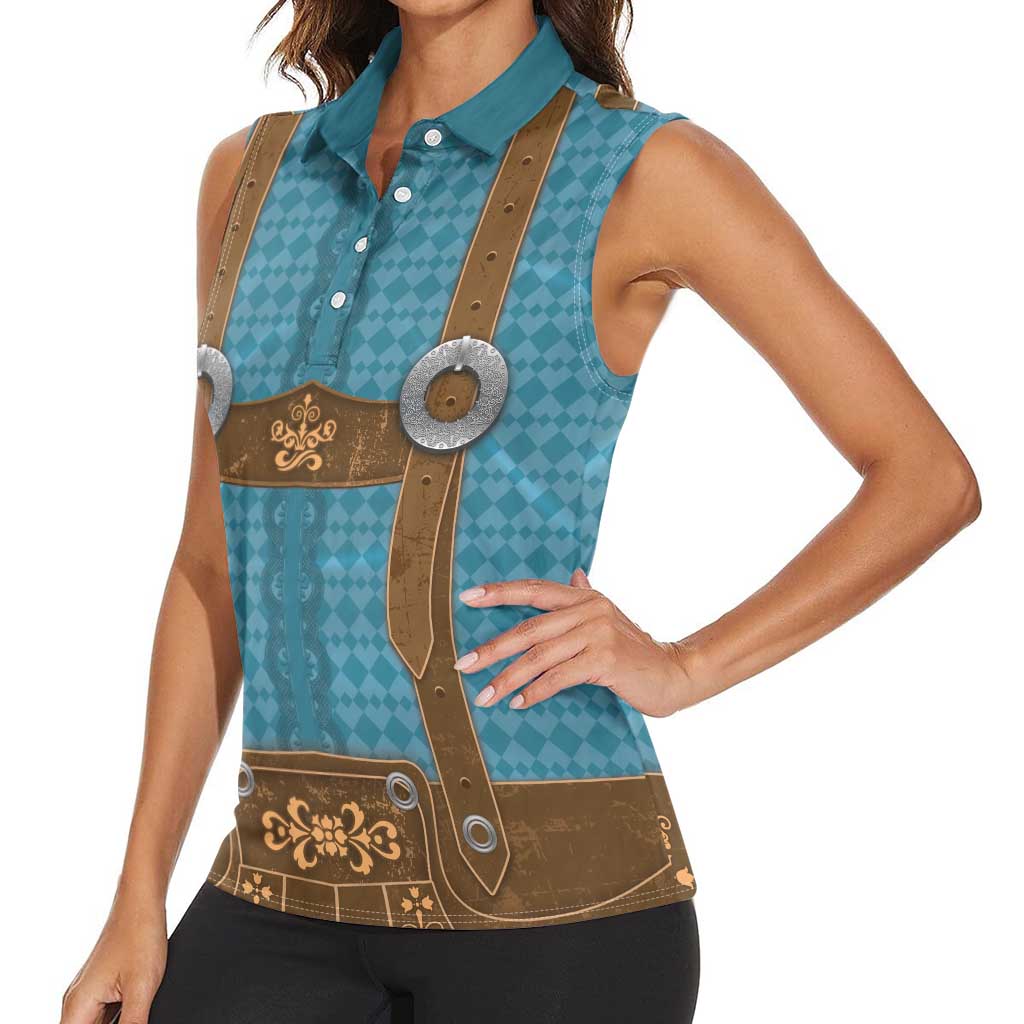Oktoberfest Women Sleeveless Polo Shirt Lederhosen Retro Style - Wonder Print Shop