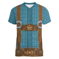Oktoberfest Women V-Neck T-Shirt Lederhosen Retro Style - Wonder Print Shop