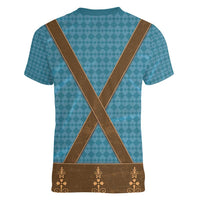Oktoberfest Women V-Neck T-Shirt Lederhosen Retro Style - Wonder Print Shop