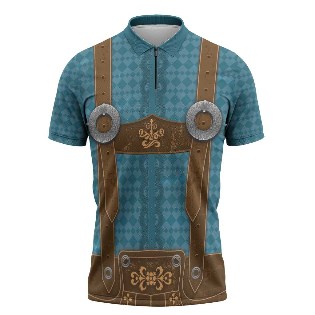 Oktoberfest Zipper Polo Shirt Lederhosen Retro Style - Wonder Print Shop