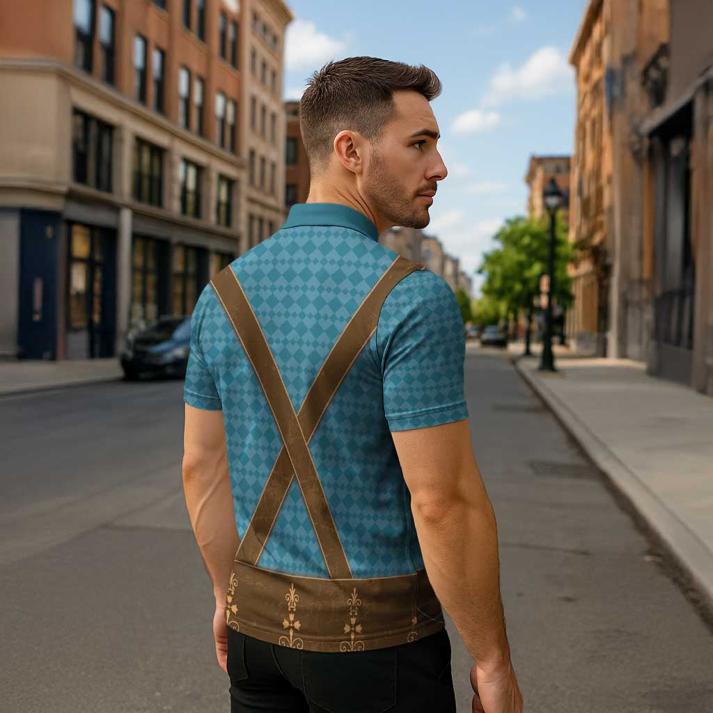 Oktoberfest Zipper Polo Shirt Lederhosen Retro Style - Wonder Print Shop