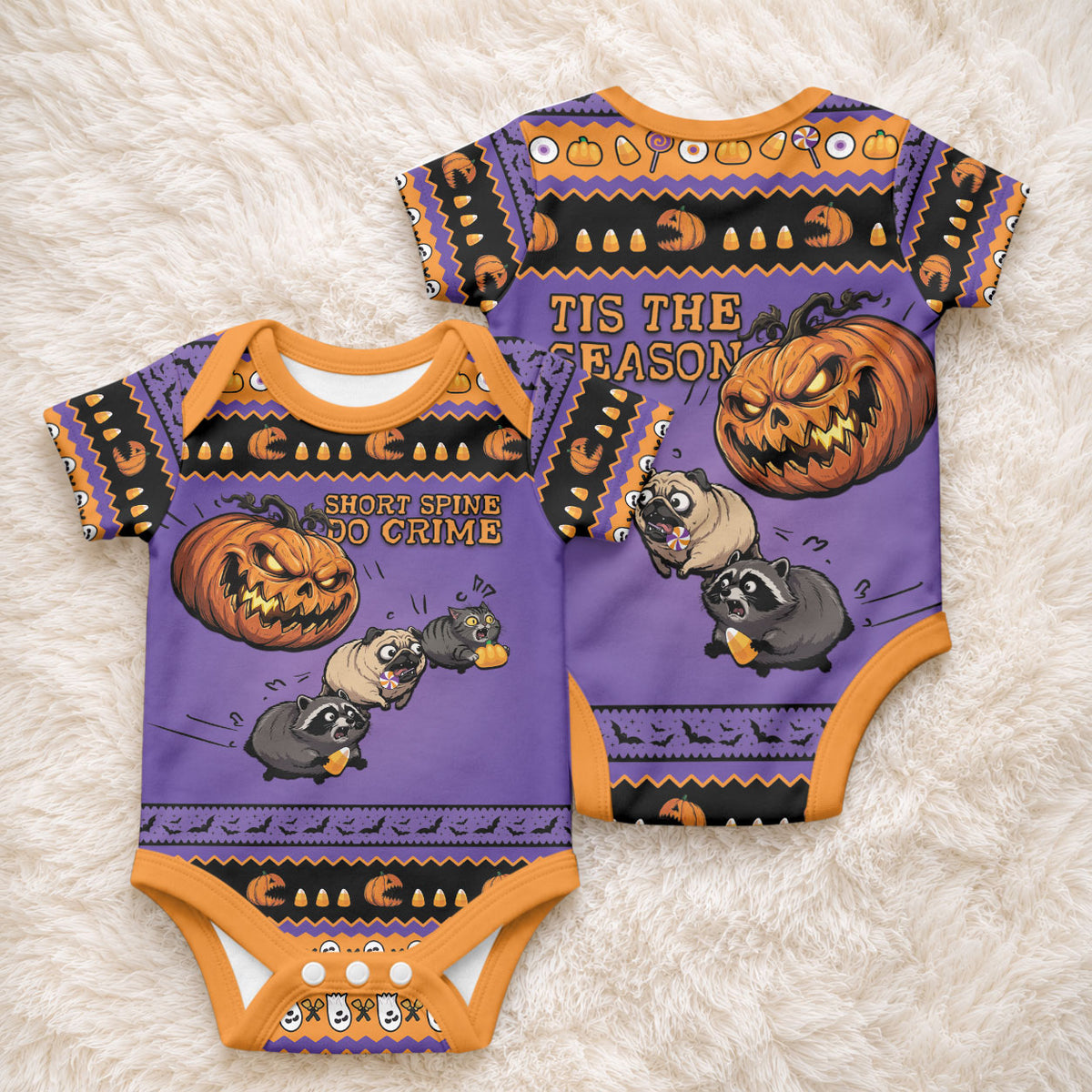 Halloween Animal Funny Baby Onesie Short Spine Do Crime Spooky Pumpkin Chase