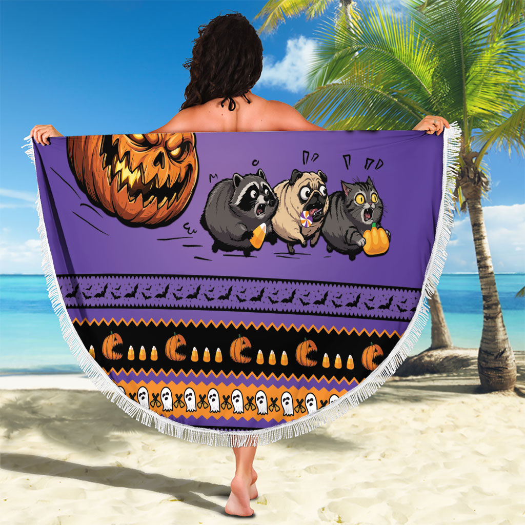 Halloween Animal Funny Beach Blanket Short Spine Do Crime Spooky Pumpkin Chase