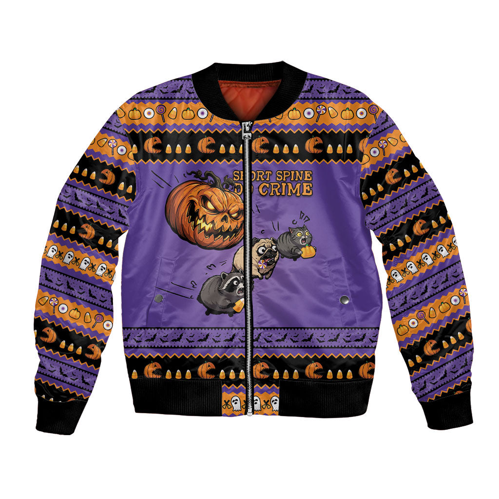 Halloween Animal Funny Bomber Jacket Short Spine Do Crime Spooky Pumpkin Chase