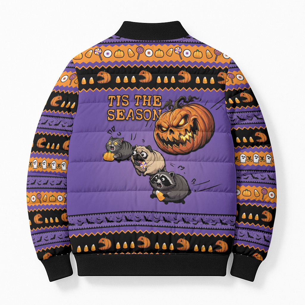 Halloween Animal Funny Bomber Puffer Jacket Short Spine Do Crime Spooky Pumpkin Chase